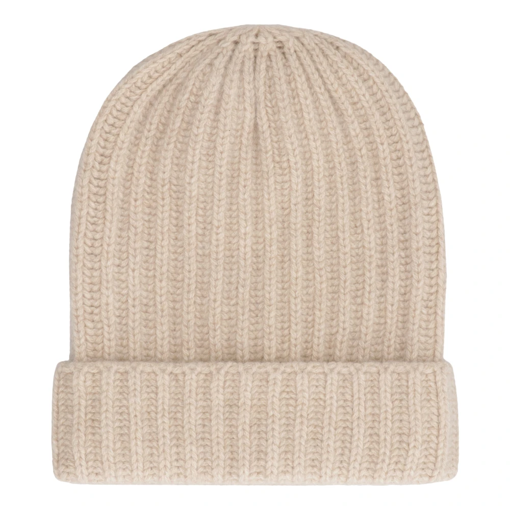 Malo Geribbelde gebreide kasjmiermuts Beige Unisex