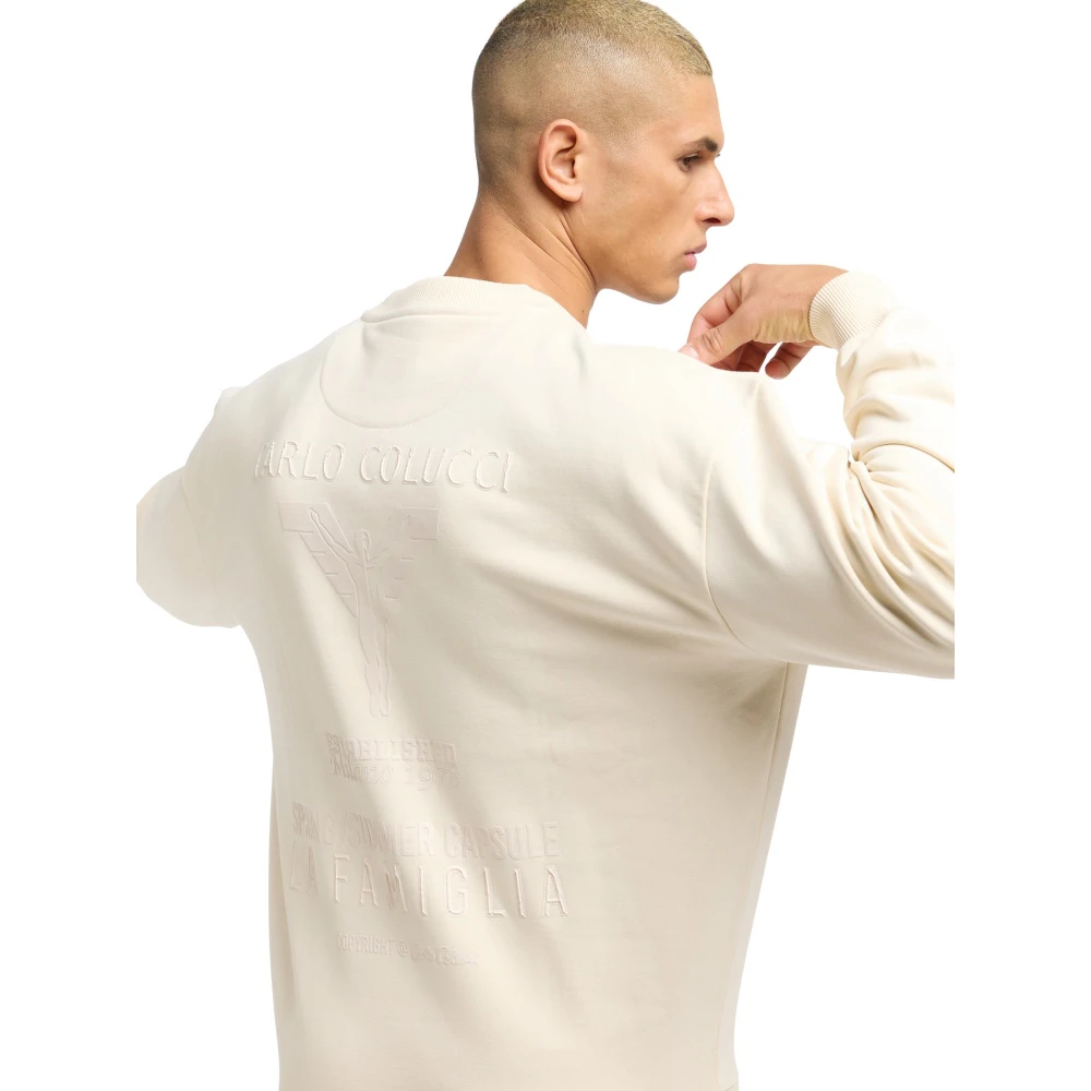 carlo colucci Familie Oversize Sweatshirt Traditionele Stijl Beige Heren