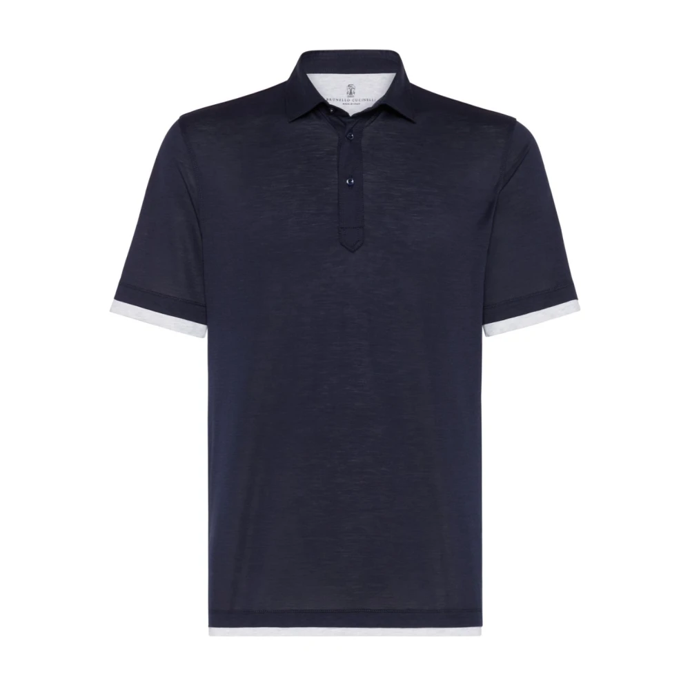 BRUNELLO CUCINELLI Blauw Poloshirt met Gelaagde Details Blue Heren