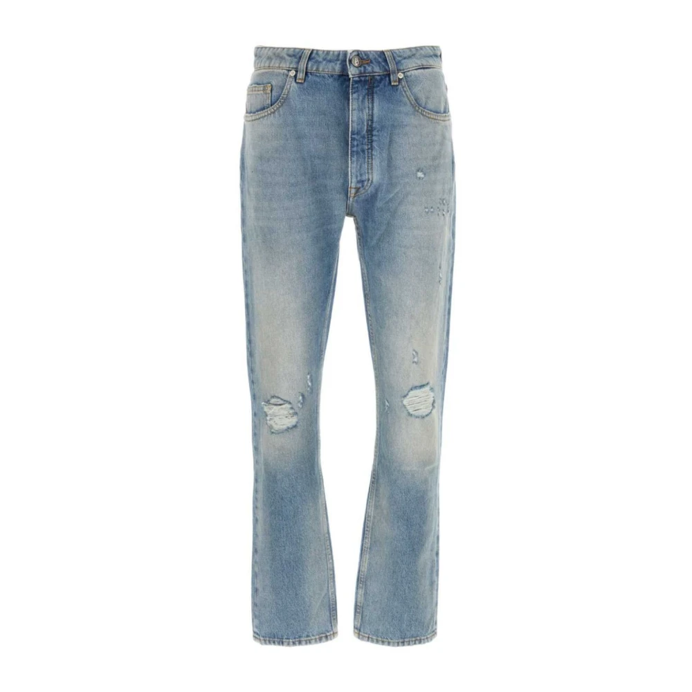 Palm Angels Slitna Denim Jeans med Logotyptryck Blue, Herr