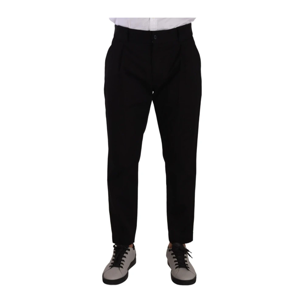 Dolce & Gabbana Elegant avsmalnande svarta bomulls chinos Black, Herr