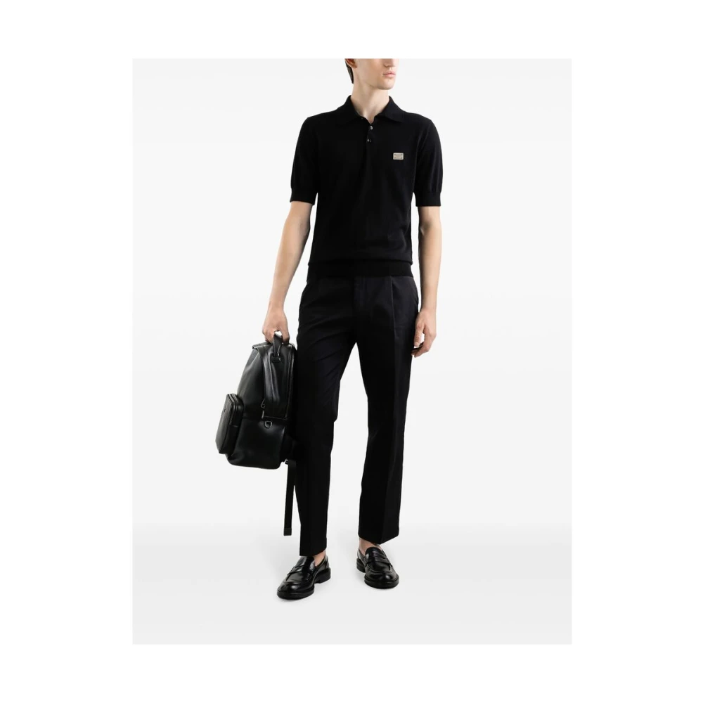 Dolce & Gabbana Zwarte Trui met Knoopsluiting Korte Mouwen Black Heren