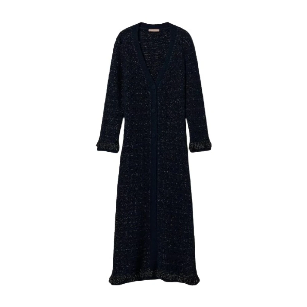 Twinset Lang Geruite Gebreide Vest Blue Dames