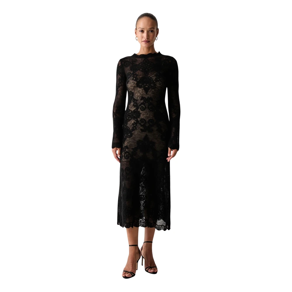 Twinset Donna Nero Lungo Abito In Maglia Jacquard Di Misto Alpaca - Immagine 3
