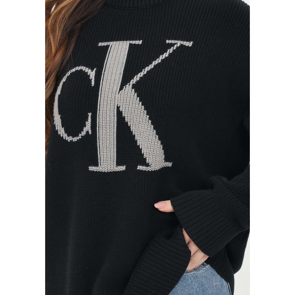 Calvin Klein Jeans Zwarte Crewneck Sweater Casual Stijl Black Dames