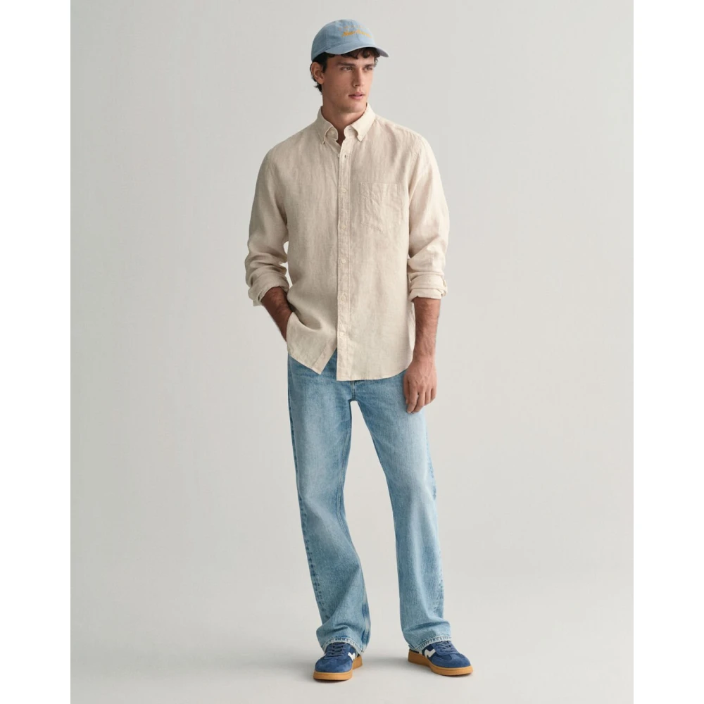 Gant Beige Linen Houndstooth Shirt Beige Heren
