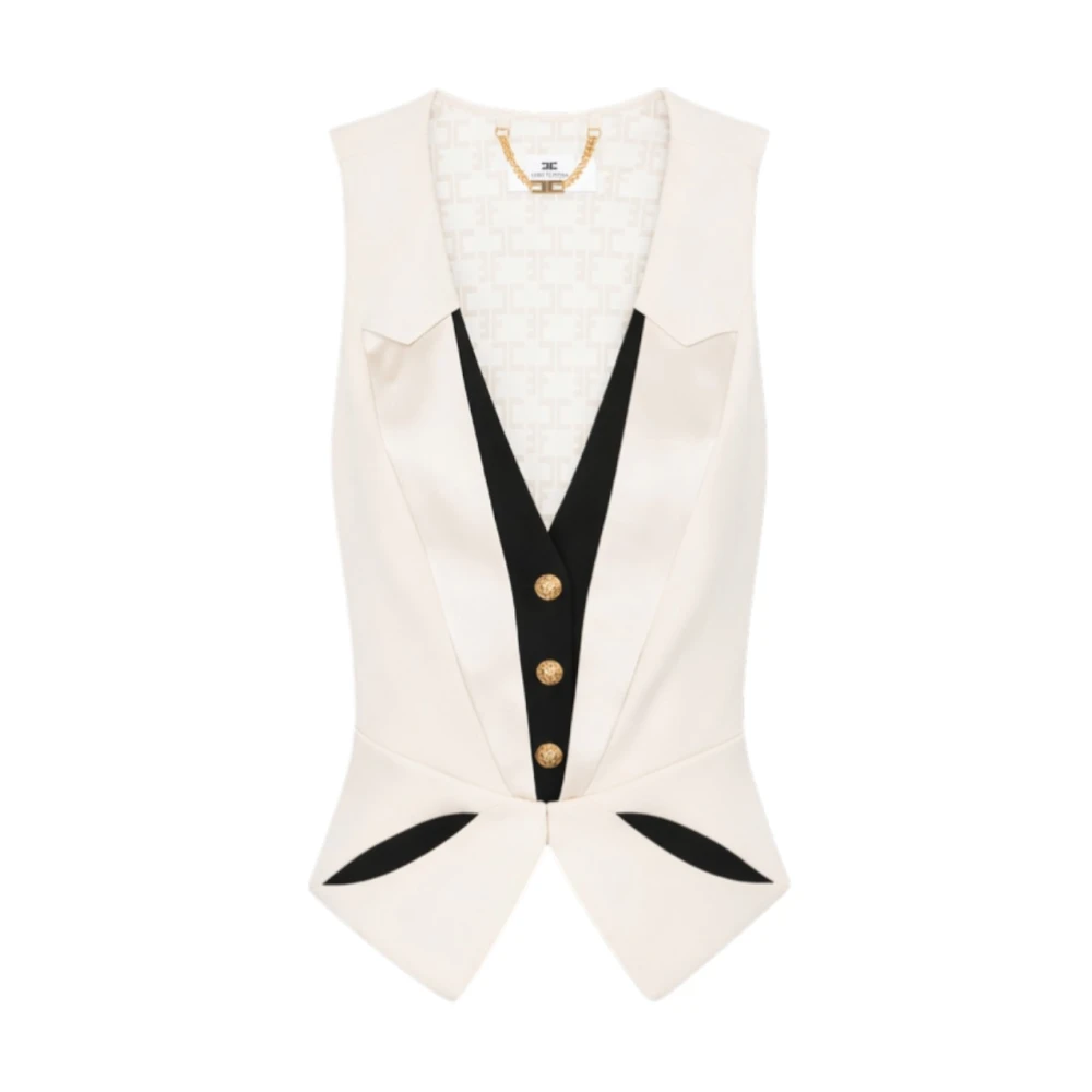 Elisabetta Franchi Beige Waistcoats, Female, Xl, Gilet In Crêpe Leggero Con Cut-Out Bicolore
