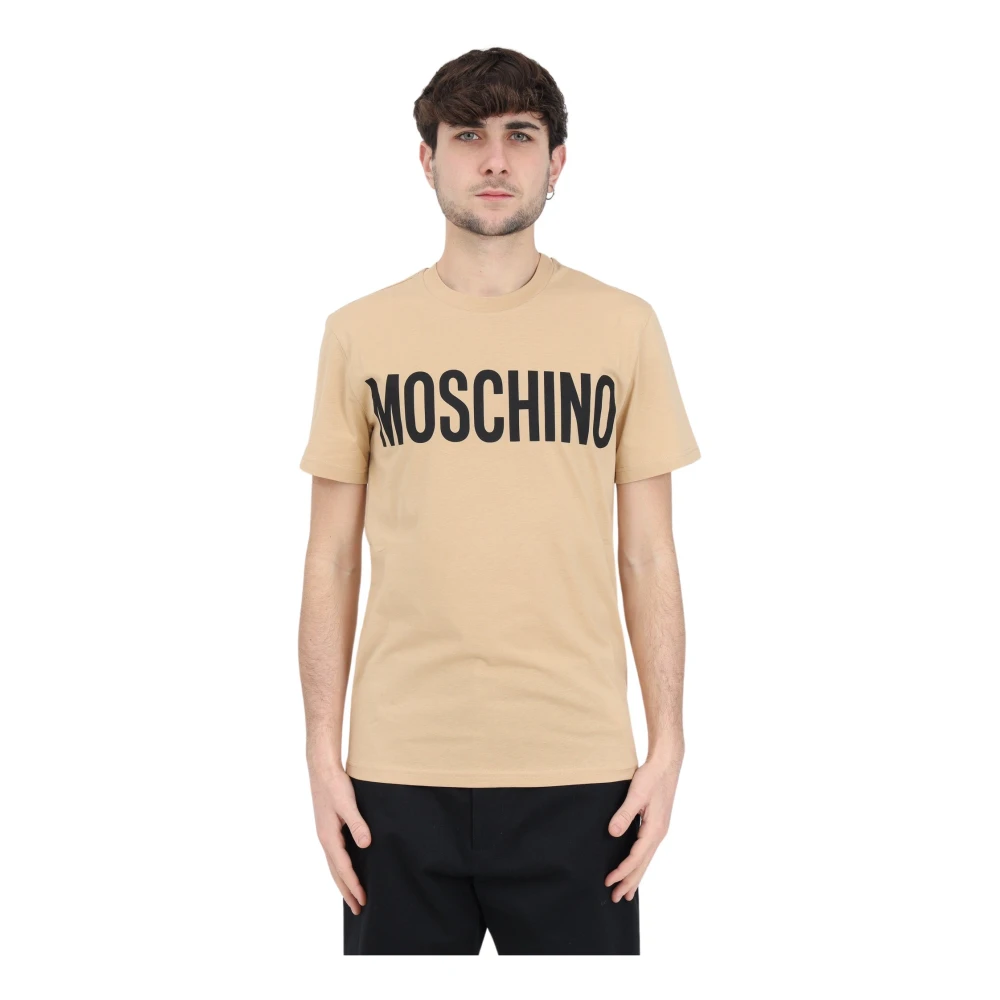 Moschino Zwart Logo Print Beige T-shirt Beige Heren