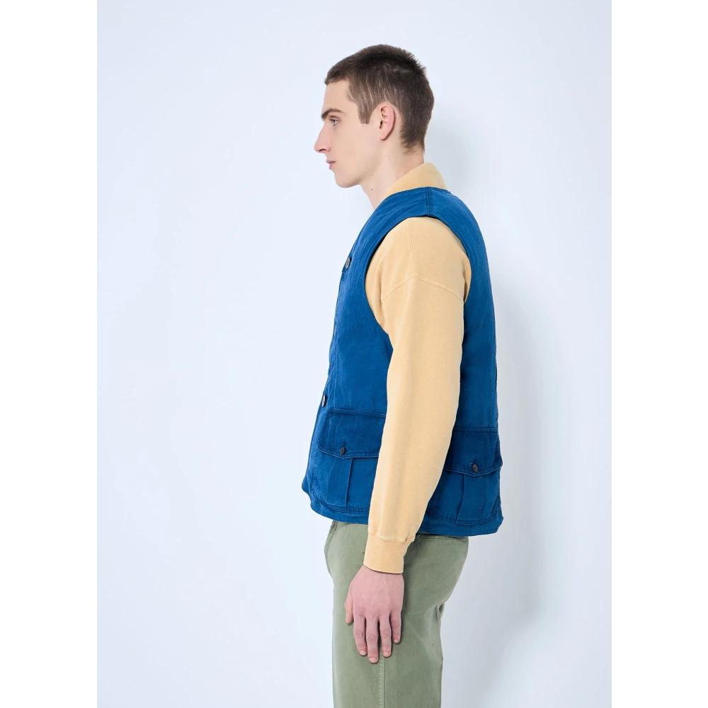 visvim Linnen V-hals Donsvest Blue Heren