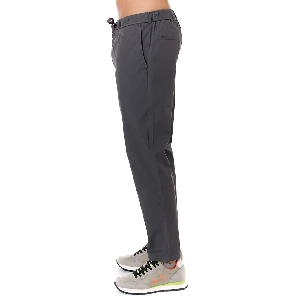Sun68 Tencel Trekkoord Broek Antraciet Rechte Pijp Gray Heren