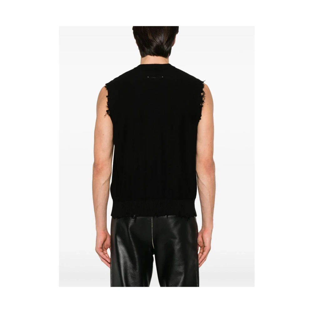 MM6 Maison Margiela Zwarte V-hals Mouwloze Sweater Black Heren