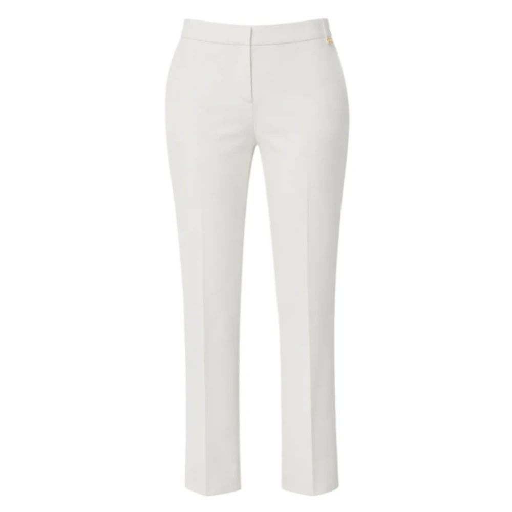 Elisabetta Franchi Beige Cropped Trousers, Female, 2XL, Trousers In Lightweight Crepe Fabric With Logo Charm