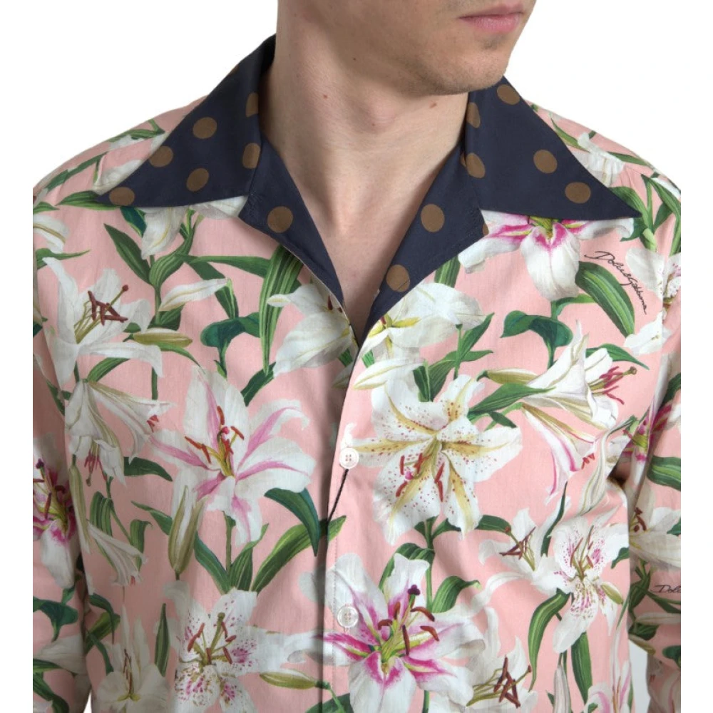 Dolce & Gabbana Elegant Slim Fit Roze Casual Overhemd Multicolor Heren