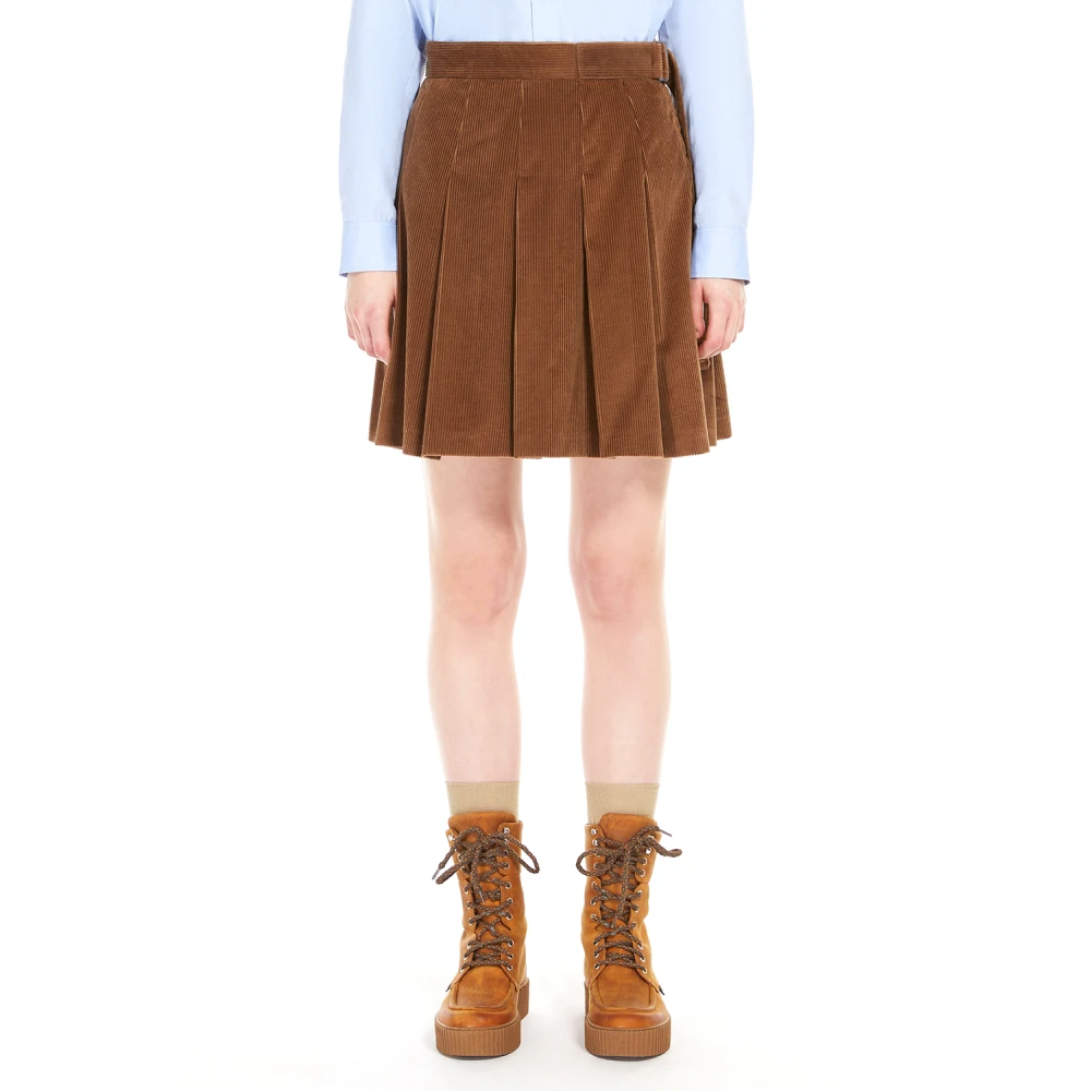 Max Mara Fluwelen Geplooide Rok met Gesp Detail Brown Dames