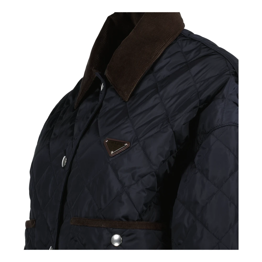 Prada Gewatteerde Re-Nylon Jas Blauw Blue Dames