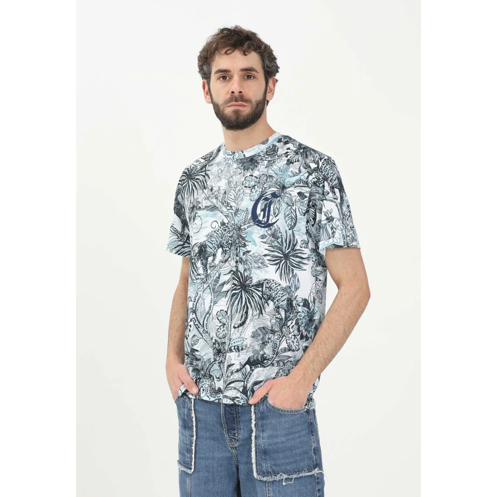 Just Cavalli Tropisch Grafisch T-shirt voor Mannen Multicolor Heren