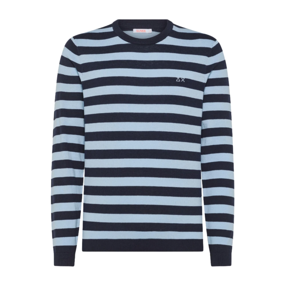 Sun68 Blauwe Trui met Jacquard Strepen Blue Heren