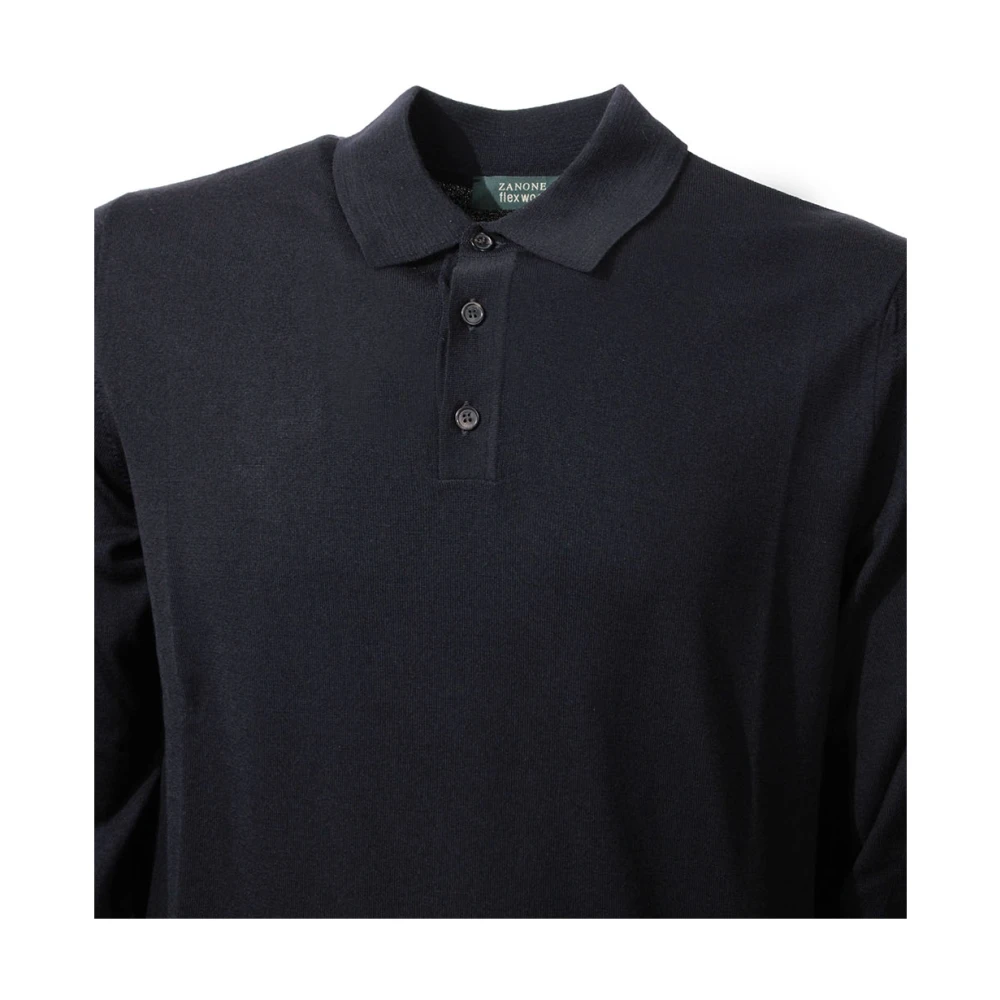 Zanone Blauw Lange Mouw Poloshirt Flexwool Blue Heren