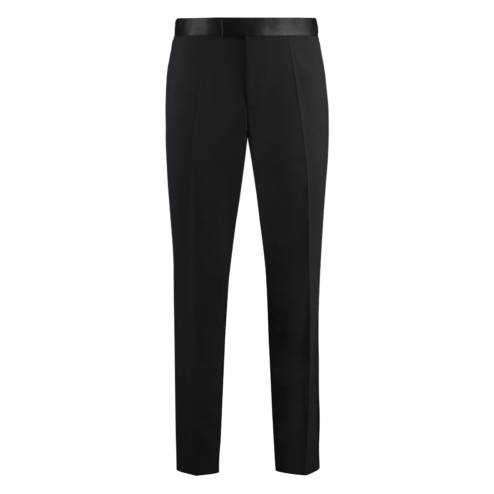Hugo Boss Wollen broek met satijndetails Black Heren