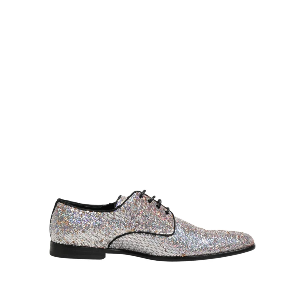 Dolce & Gabbana Men's Gray Sequined Lace-Up Derby Shoes