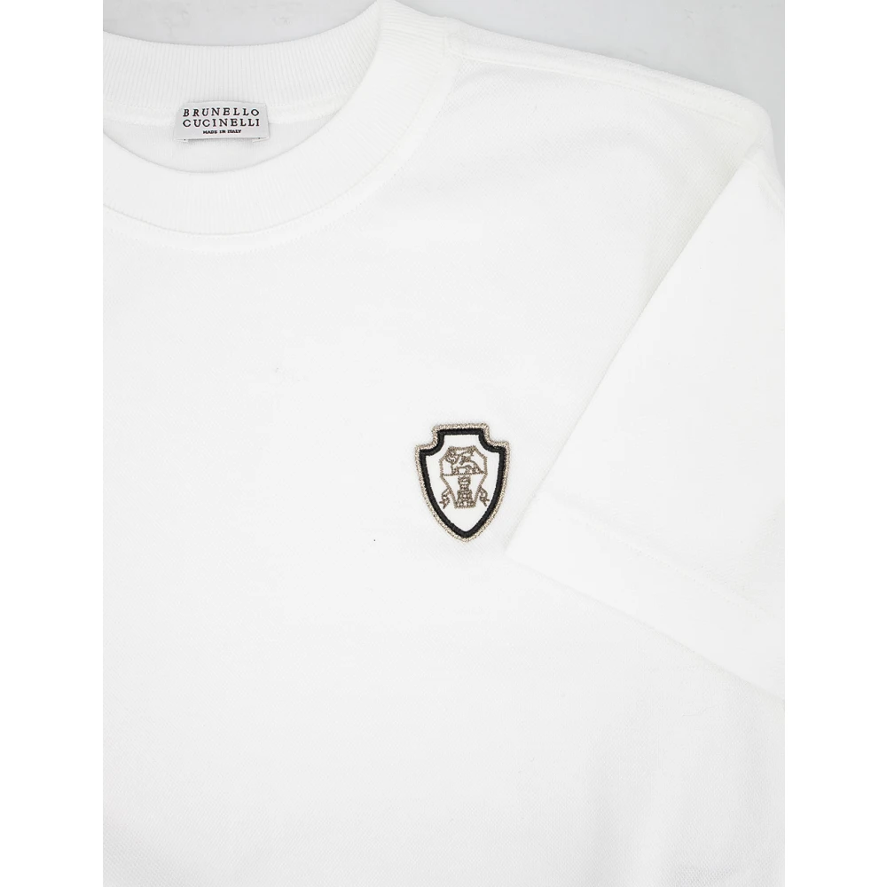 BRUNELLO CUCINELLI Logo T-shirt met geribbeld patroon White Dames
