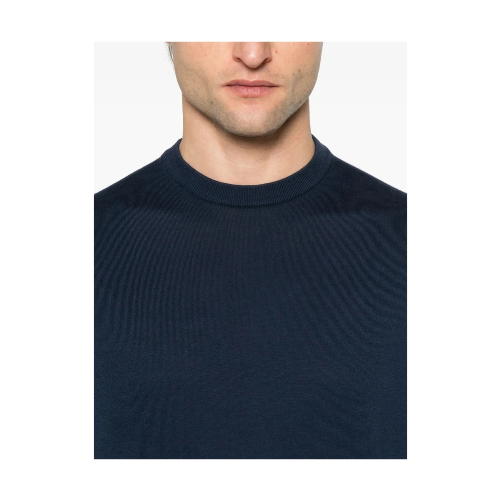 Fedeli Blauwe Crew Neck Sweater Lange Mouwen Blue Heren