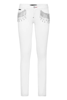 Slim Fit Jeans med Strassfransar