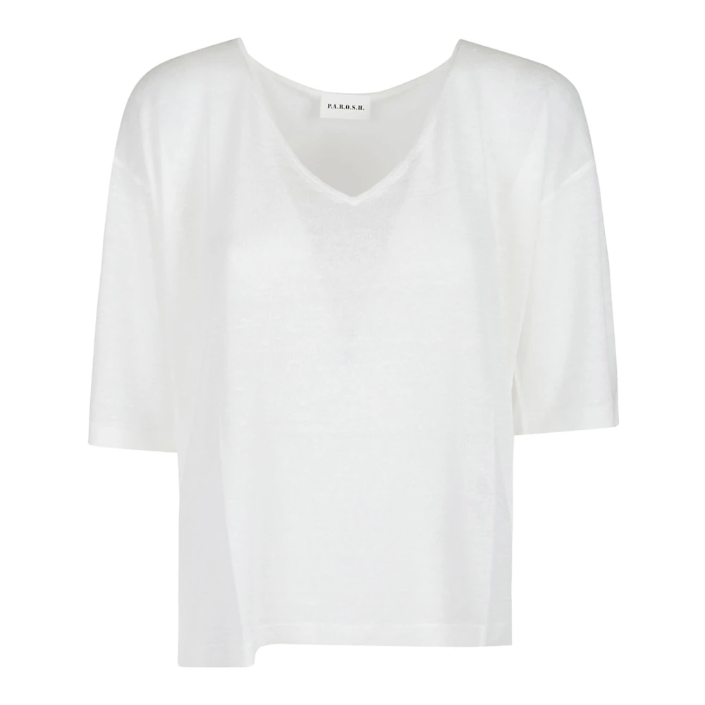 P.a.r.o.s.h. Korte mouw trui in Babylon stijl White Dames