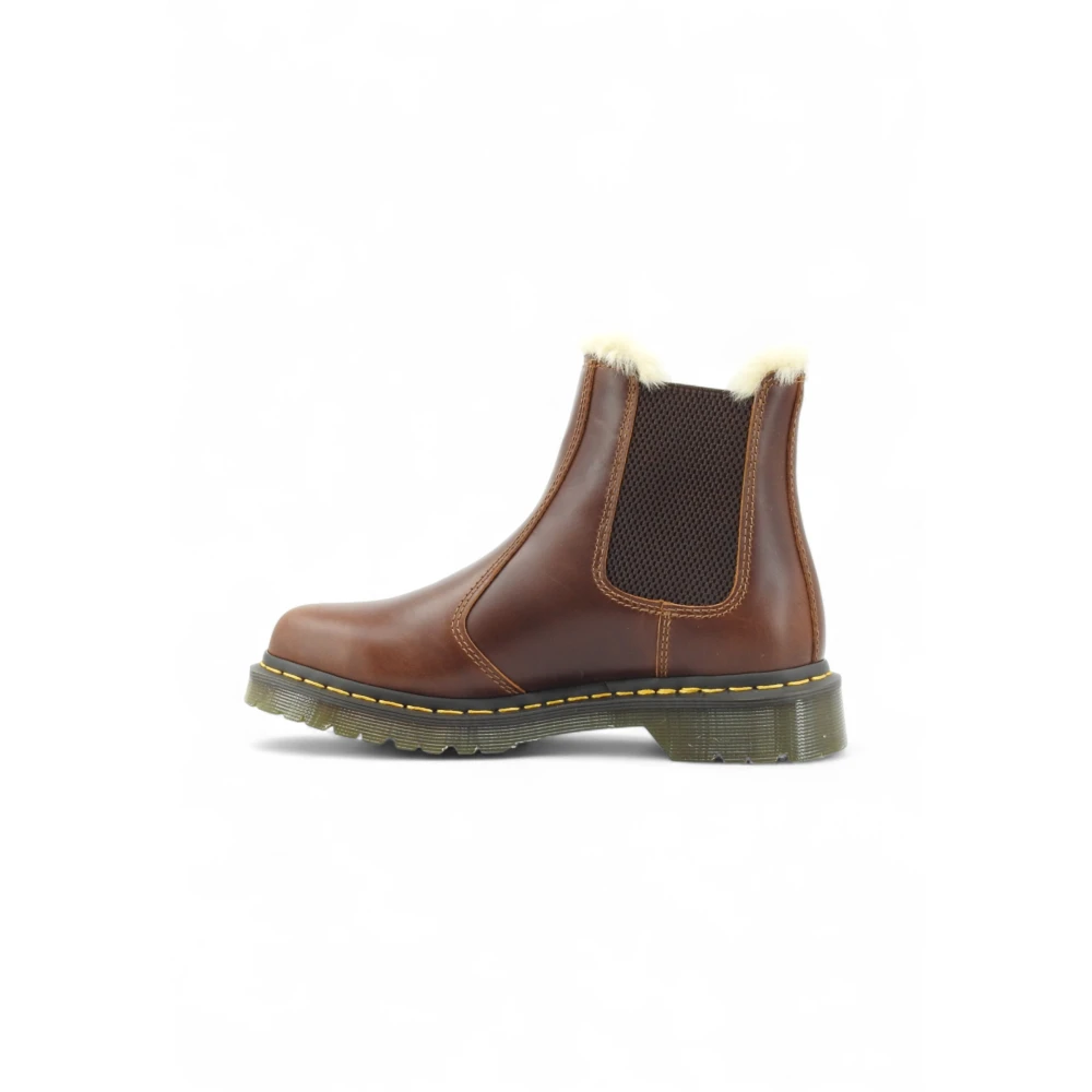 Dr. Martens Pelle Stivaletti Chelsea 2976 Leonore Con Rivestimento Interno Pelliccia Sintetica Scarpe Marrone Donna Taglia 39 - Immagine 3