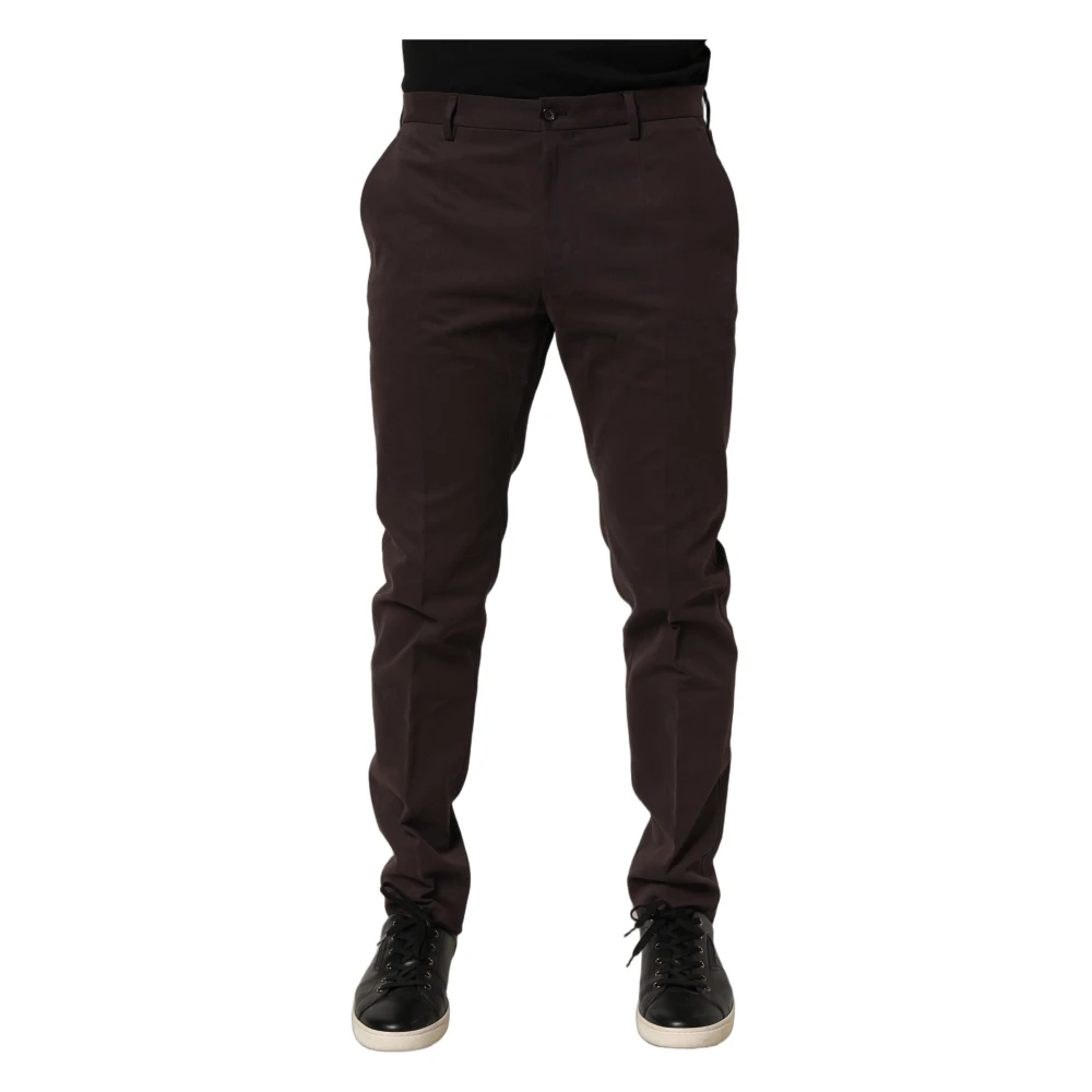 Dolce & Gabbana Men's Brown Cotton Skinny Leg Dress Trouser Trousers - Slim-Fit Trousers - M - Trousers