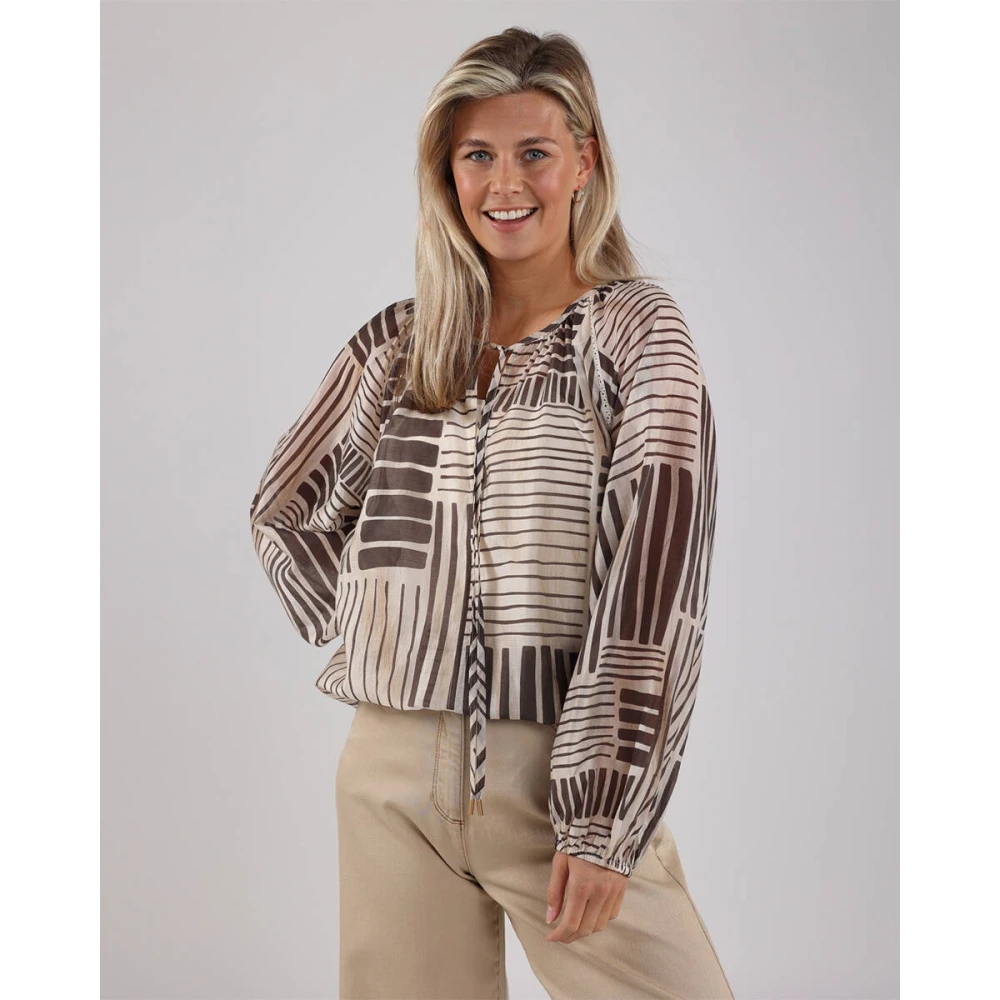 Nukus Gestreepte lange mouw topblouse Brown Dames