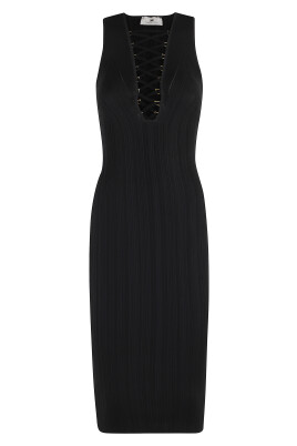 robe-midi-noire-en-maille-avec-col-en-v