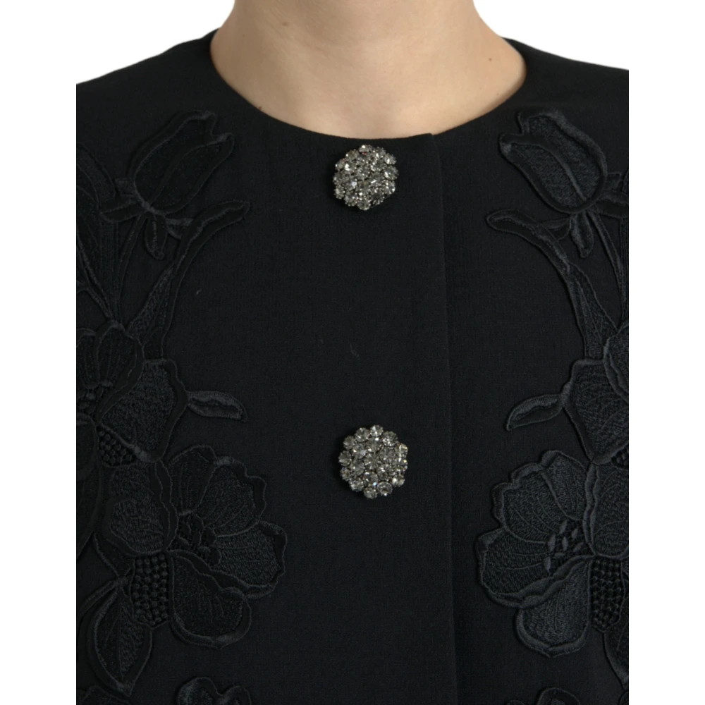 Dolce & Gabbana Bloemen wollen trenchcoat met knopen Black Dames