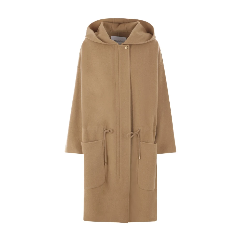 Max Mara Kameelwol Kasjmier Hooded Jas Brown Dames