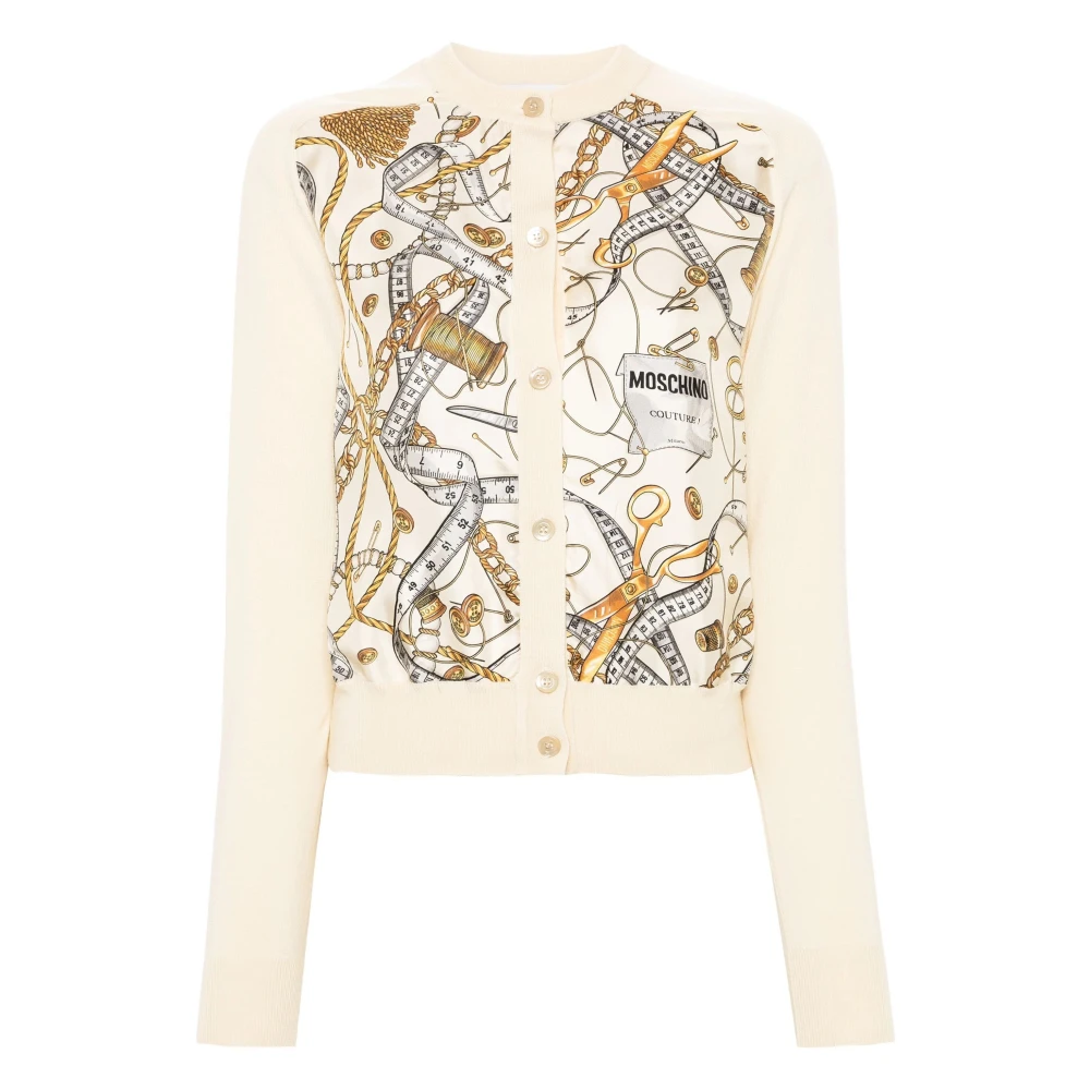 Moschino Beige Merino Ull Kofta Beige, Dam