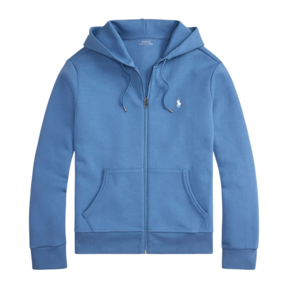 Ralph Lauren Uomo Blu Felpa Con Cappuccio E Zip Intera In Maglia Doppia