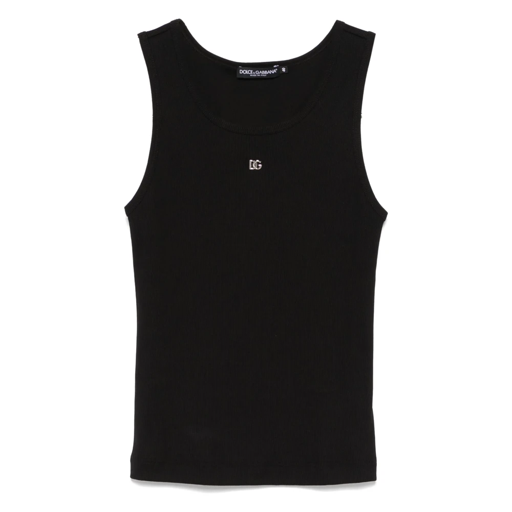 Dolce & Gabbana Zwarte Mouwloze Ronde Hals Shirt Black Dames