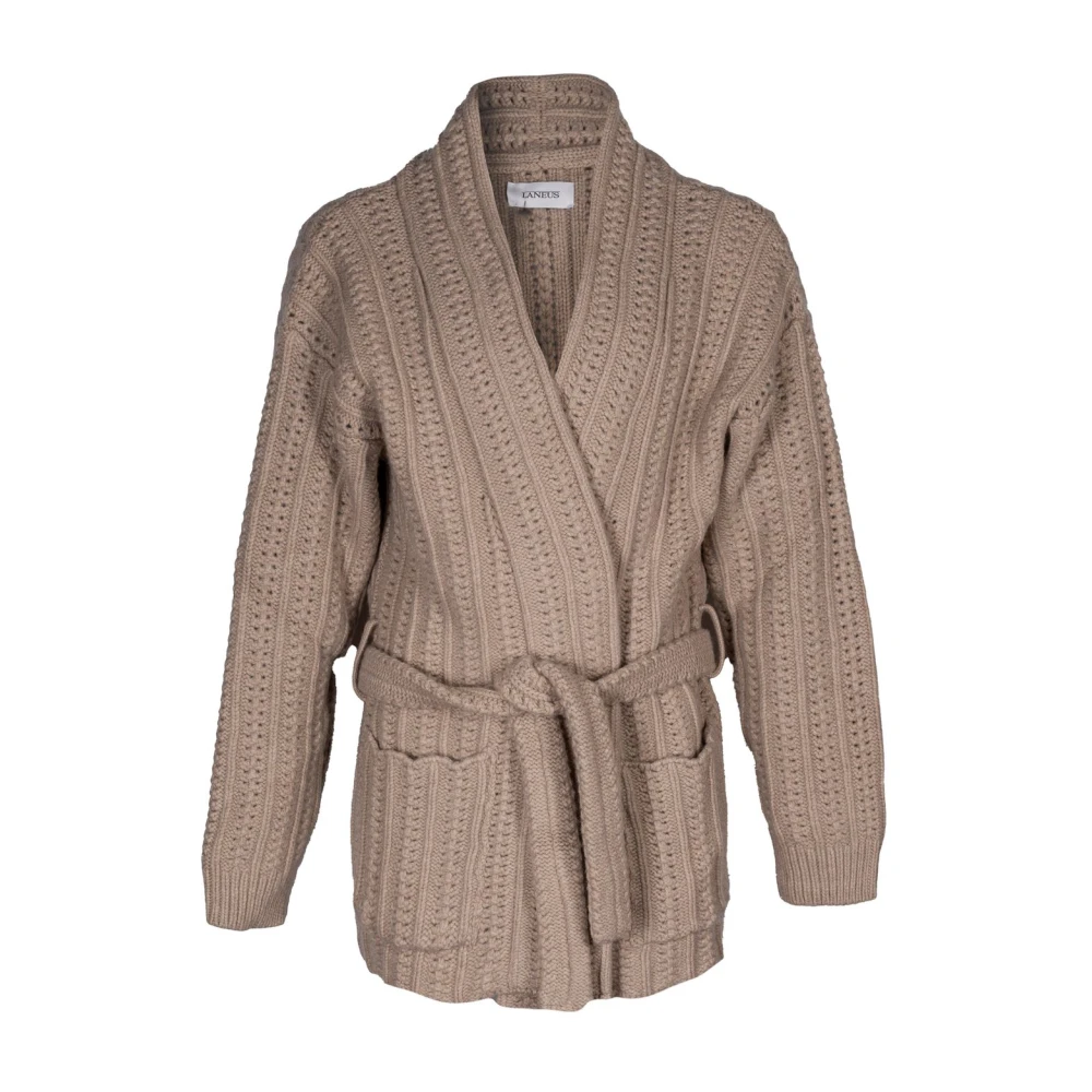 Laneus Heren Cardigan. Wol Riem. Merino Detail. Zware Gebreid. Gemaakt in Italië Beige Heren