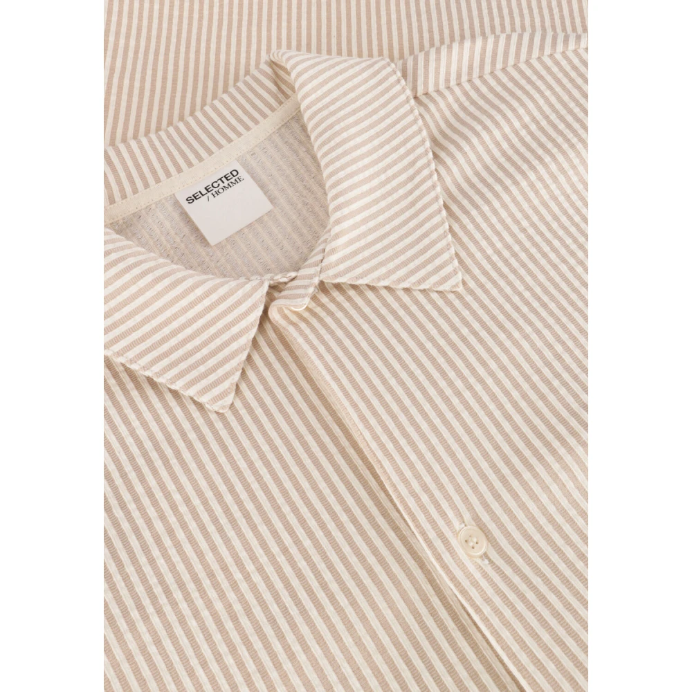 Selected Homme Taupe Seersucker Polo Shirt Beige Heren