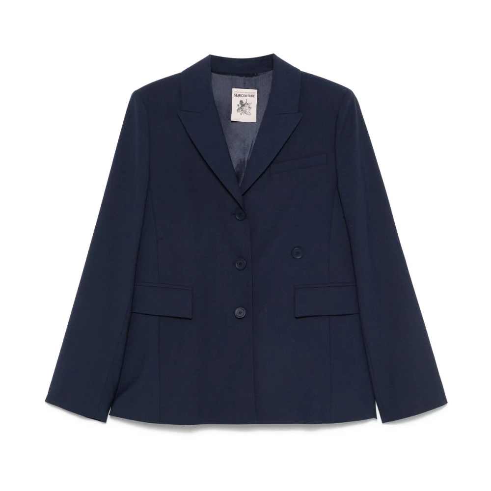 Semicouture Blauwe Wollen Blazer met Revers Blue Dames