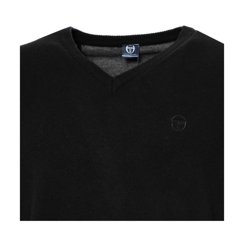 Sergio Tacchini Wollen trui met V-hals en geribbelde boorden en zichtbaar logo Black Heren