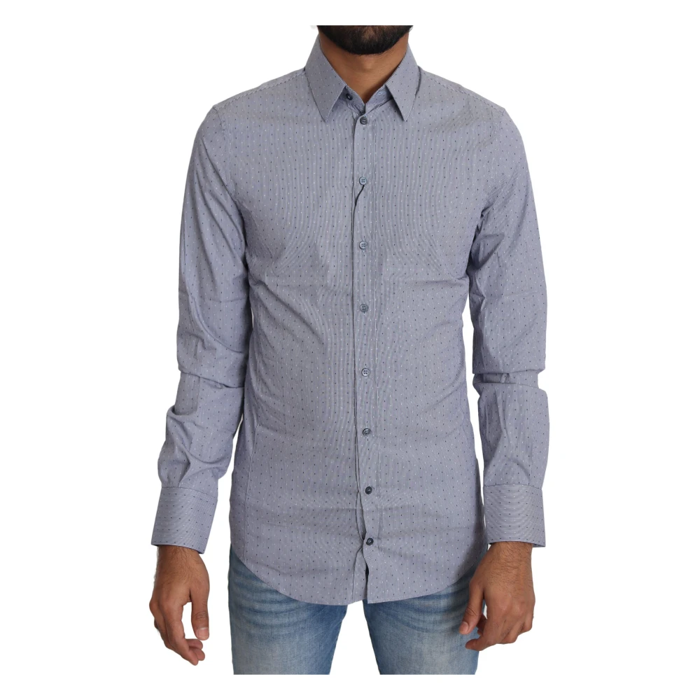 Dolce & Gabbana Men's Gray Dotted Semi Fitted Formal Sicilia Shirt