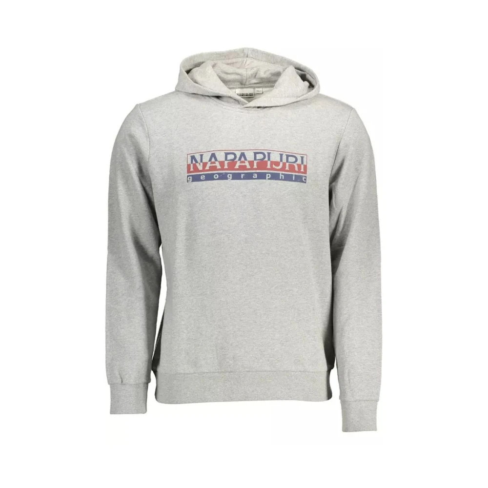 Napapijri Men's Gray Hoodies, 2XL, Hooded Cotton Sweatshirt Elevated Style