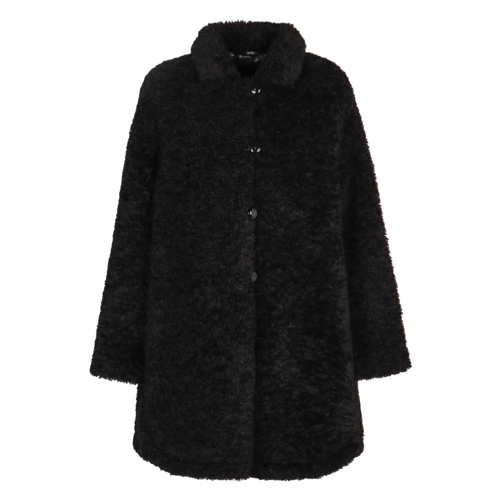 Emporio Armani Women's Black Faux Fur Coat With Jacquard Lining