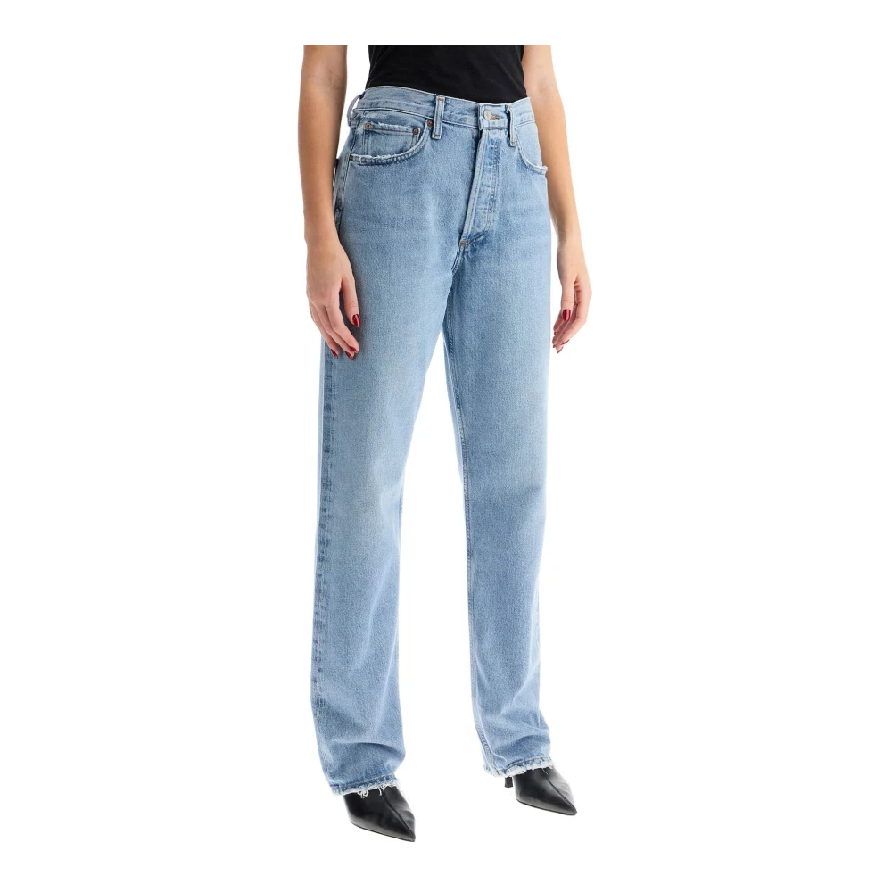 Agolde Versleten hoge taille relaxte rechte jeans Blue Dames
