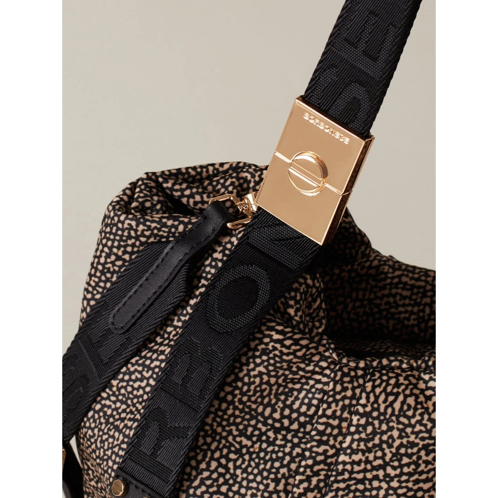 Borbonese Beige Jacquard Schoudertas met Leren Details Beige Dames