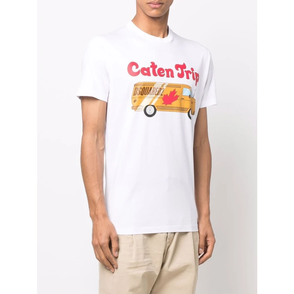 Dsquared2 Grafisch Bedrukt Heren T-shirt Caten Trip White Heren