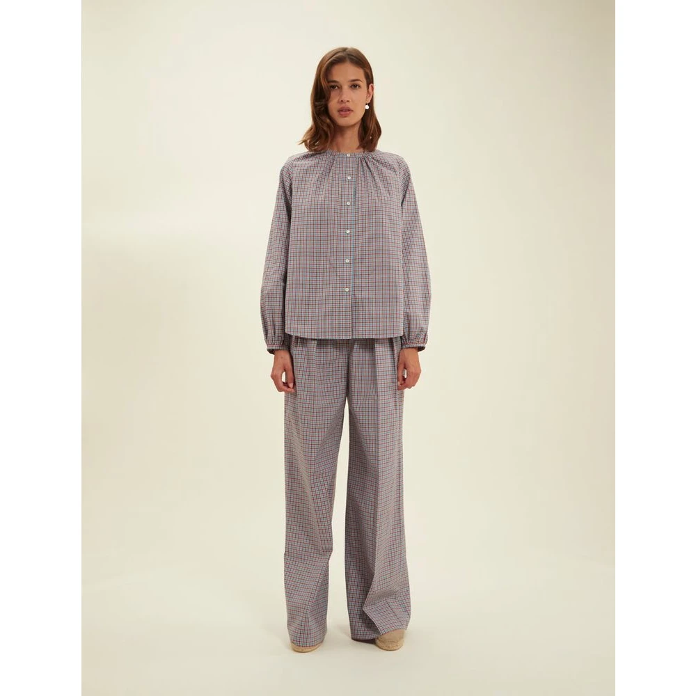 Ines De La Fressange Paris Turquoise Geruite Blouse Rechte Pasvorm Multicolor Dames
