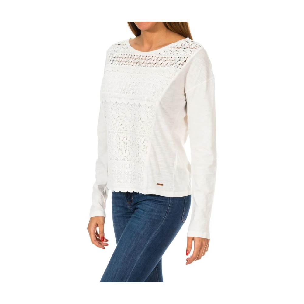 Superdry Women's White Round Neck Long Sleeve Jersey With Fringe Detail - Long Sleeve T-Shirts - 2XS - Tops