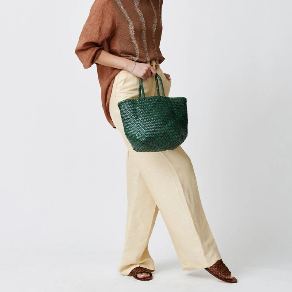 Dragon Diffusion Handgeweven Leren Tote Tas Green Dames